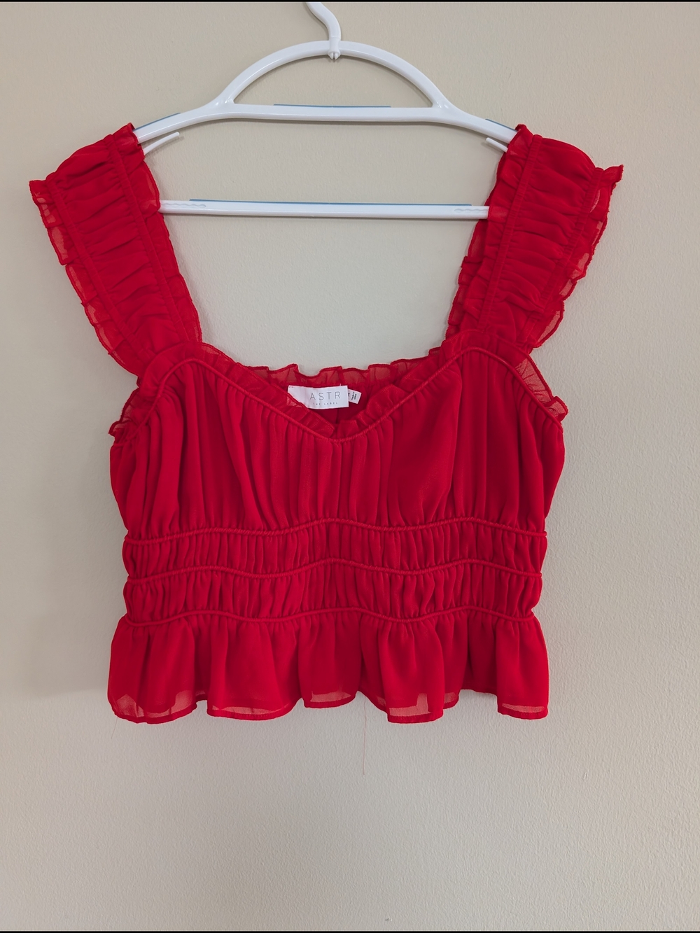 ASTR Red Ruffled Smocked Crop Top